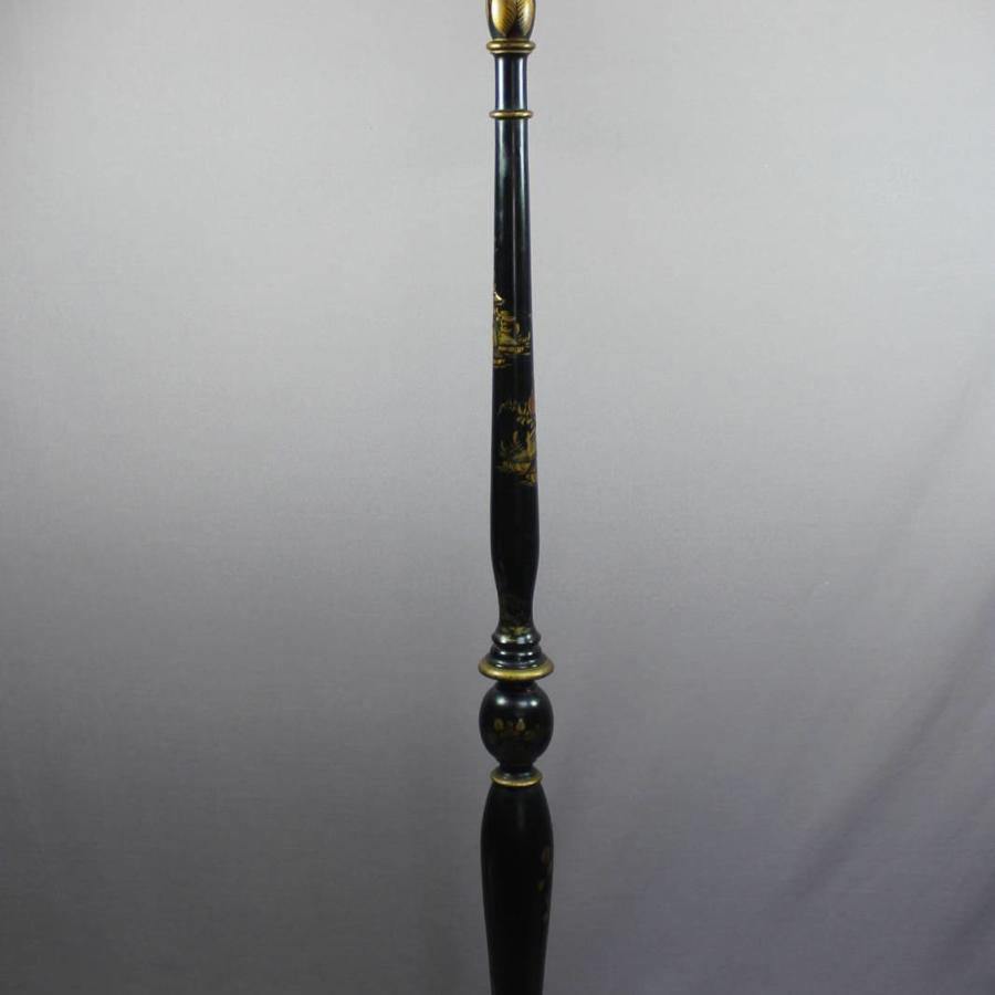 Chinoiserie Decorated Black Lacquer Standard Lamp