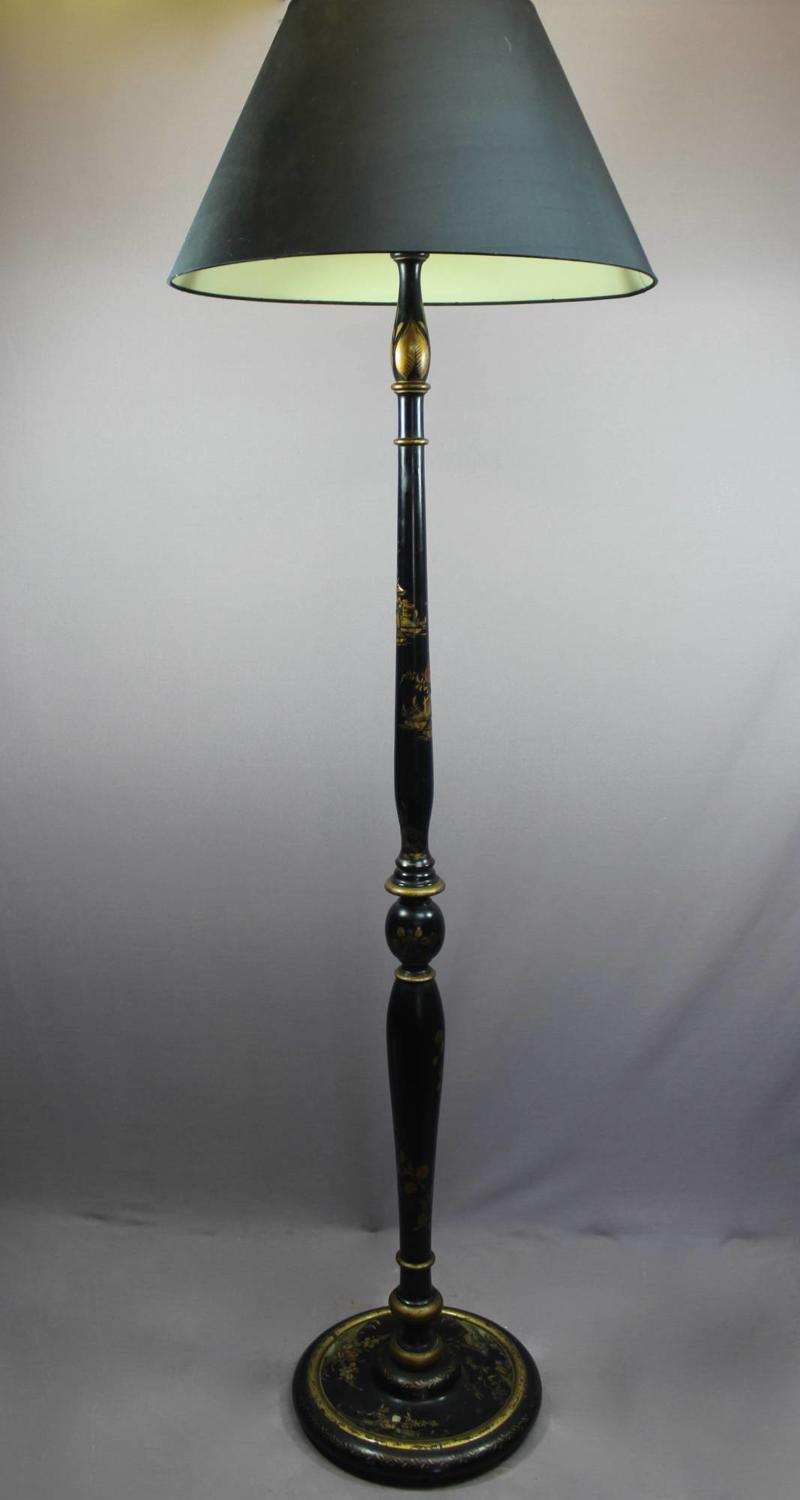 Chinoiserie Decorated Black Lacquer Standard Lamp