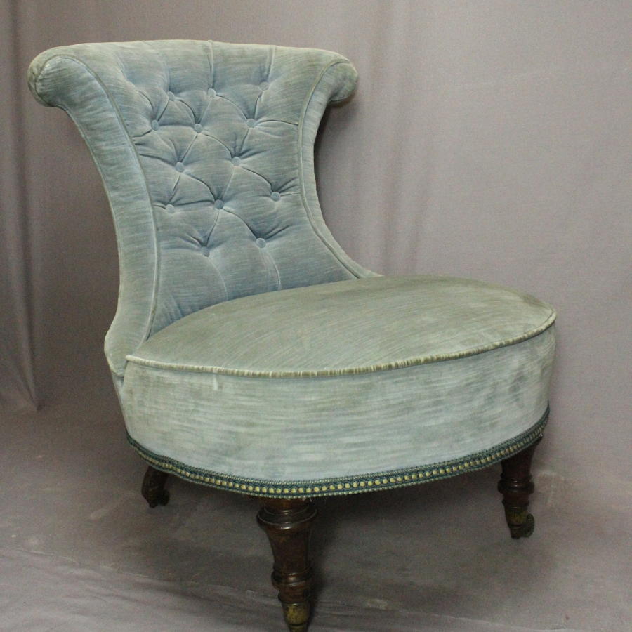 Victorian Blue Velvet Button Back Bedroom Chair