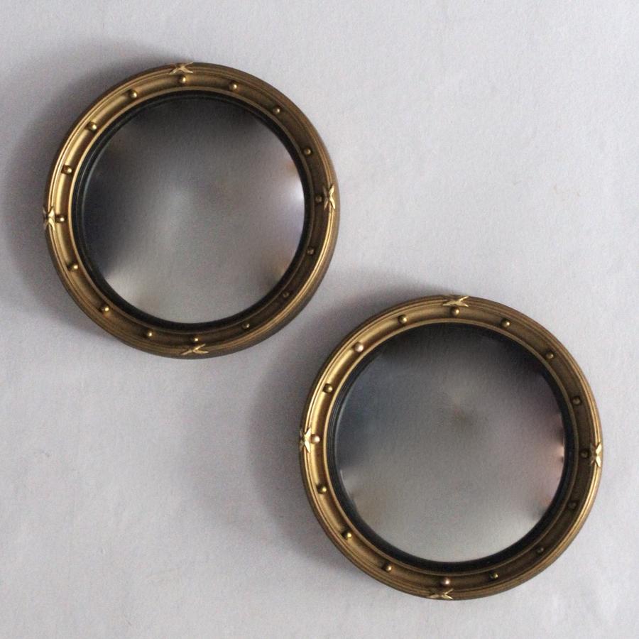 Small Pair of Gilt Convex Mirrors