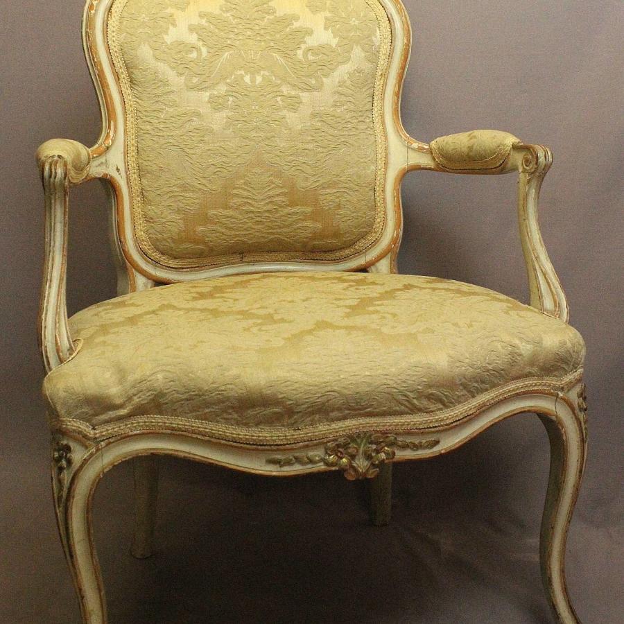 French Louis XV Style Painted Fauteuil