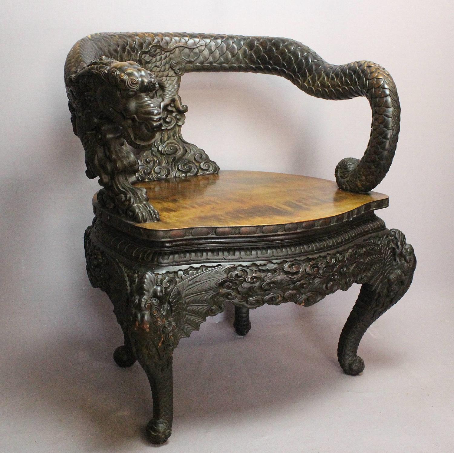 Antique Chinese Dragon Carved Chair
