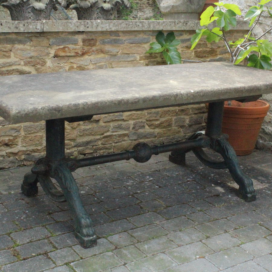 Substantial Stone Topped Cast Iron Garden Table