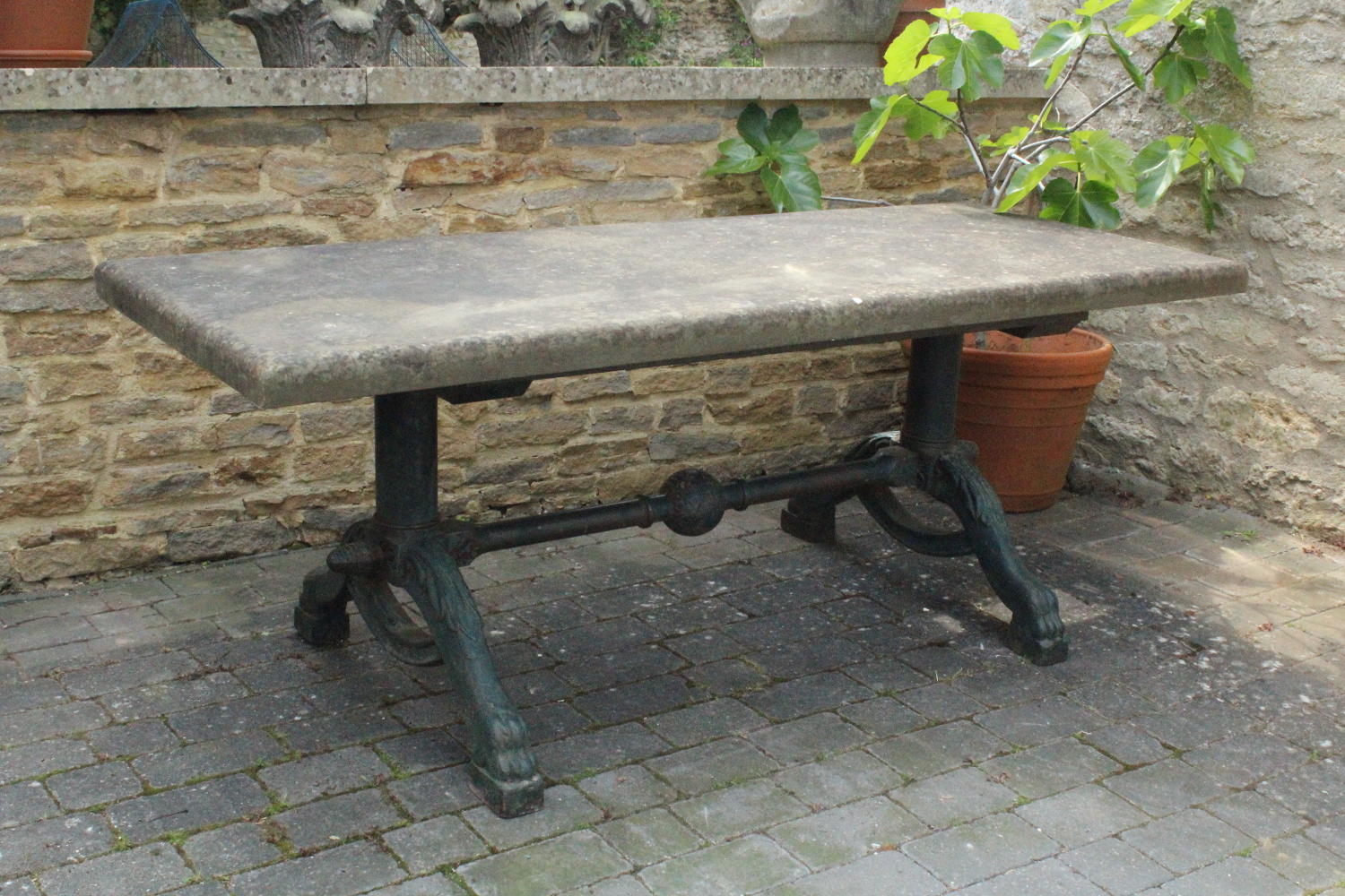Substantial Stone Topped Cast Iron Garden Table