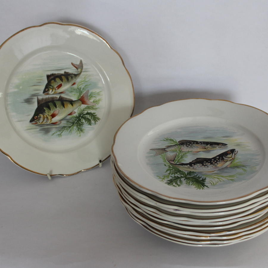 Vintage Sarreguemines Pottery Fish Plates