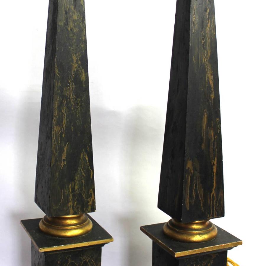Pair of Faux Marble Obelisk Table Lamps