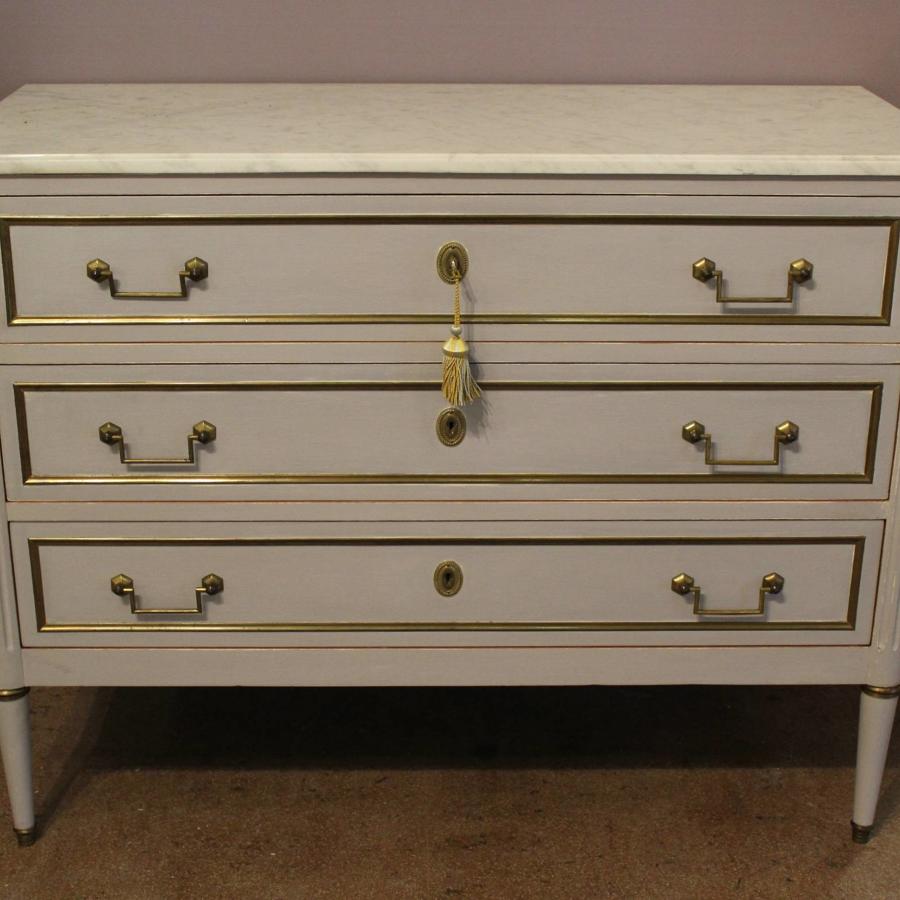 Louis XVI Style Brass Mounted Painted Commode