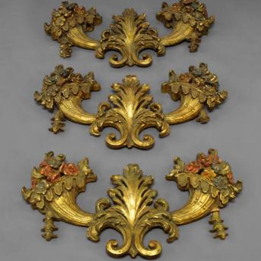 Three Continental Carved Giltwood Wall Sconces