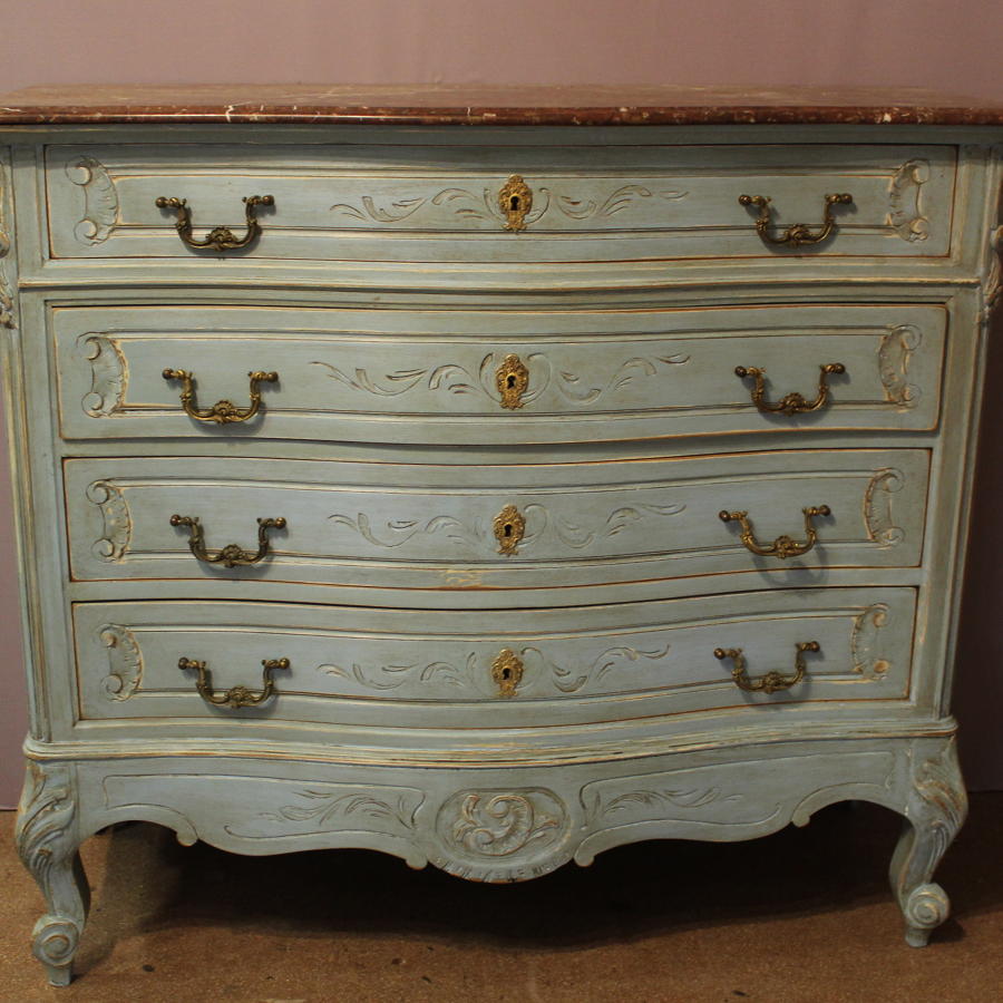 French Louis XV Style Blue Painted Commode