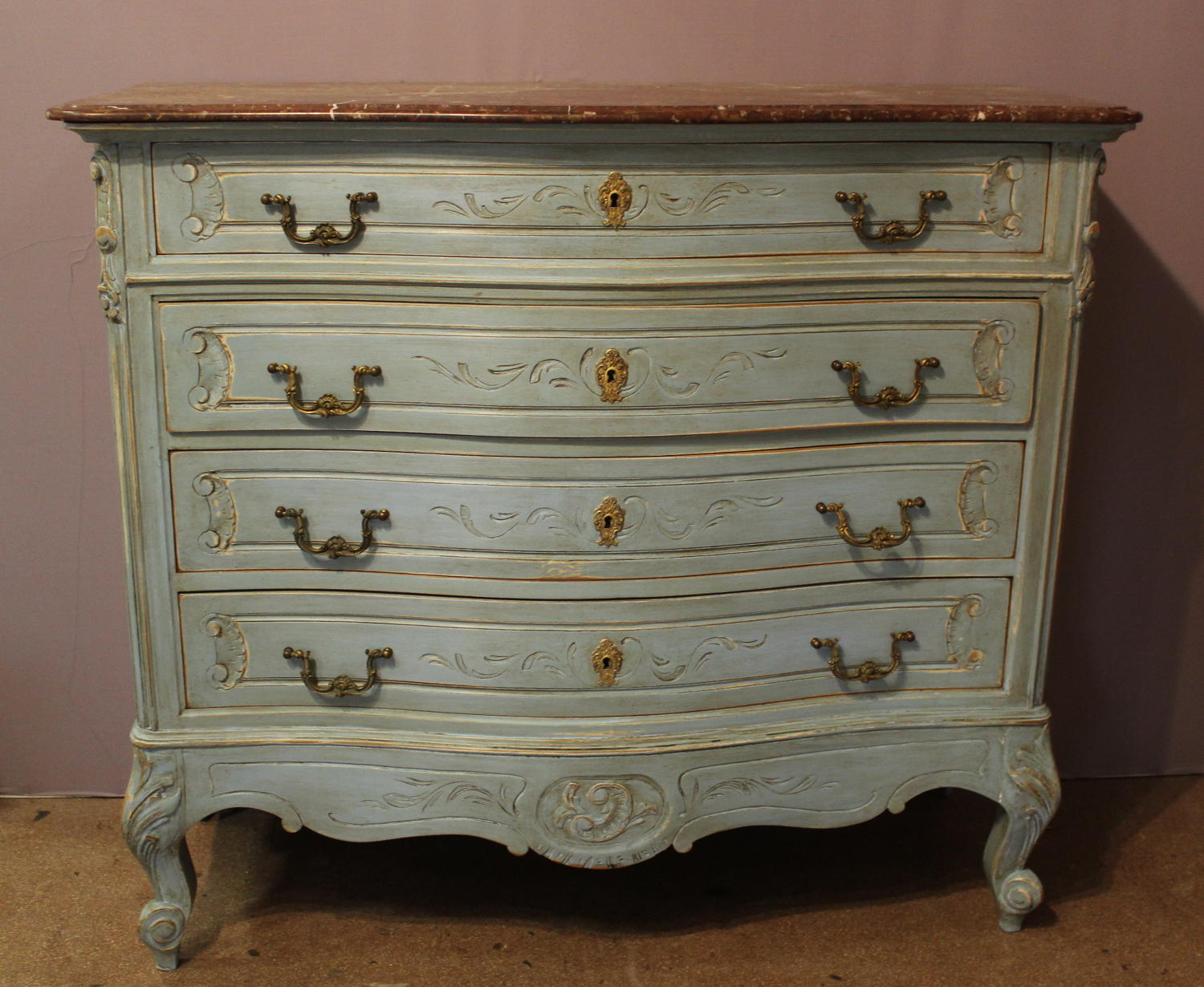 French Louis XV Style Blue Painted Commode
