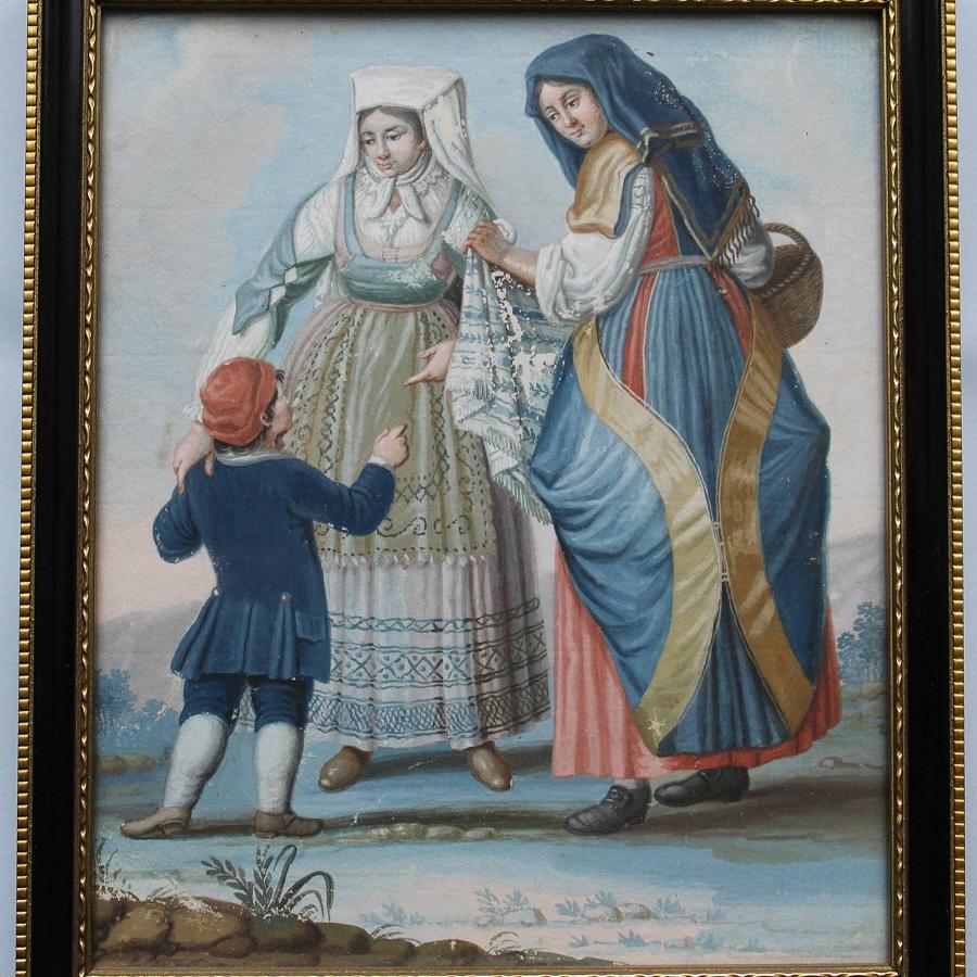 Set of Three Neapolitan Gouache Costume Studies