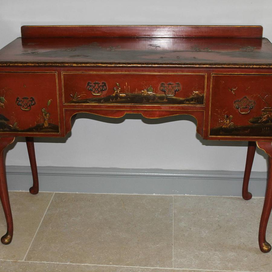 Chinoiserie Decorated Red Lacquer Console Table