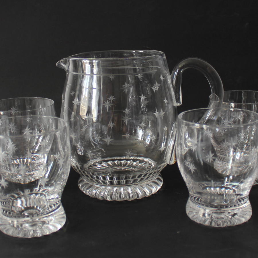 Vintage Stuart Cut Glass Star Pattern Water Set