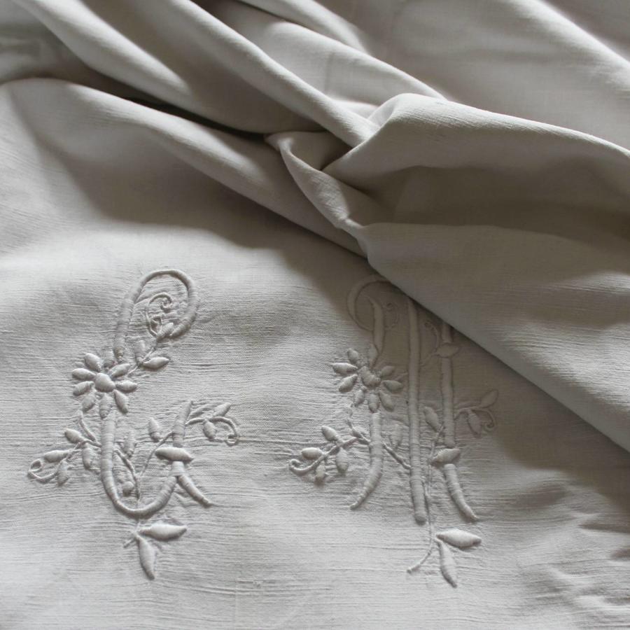 Antique French Metis Linen Monogrammed Dowry Sheet