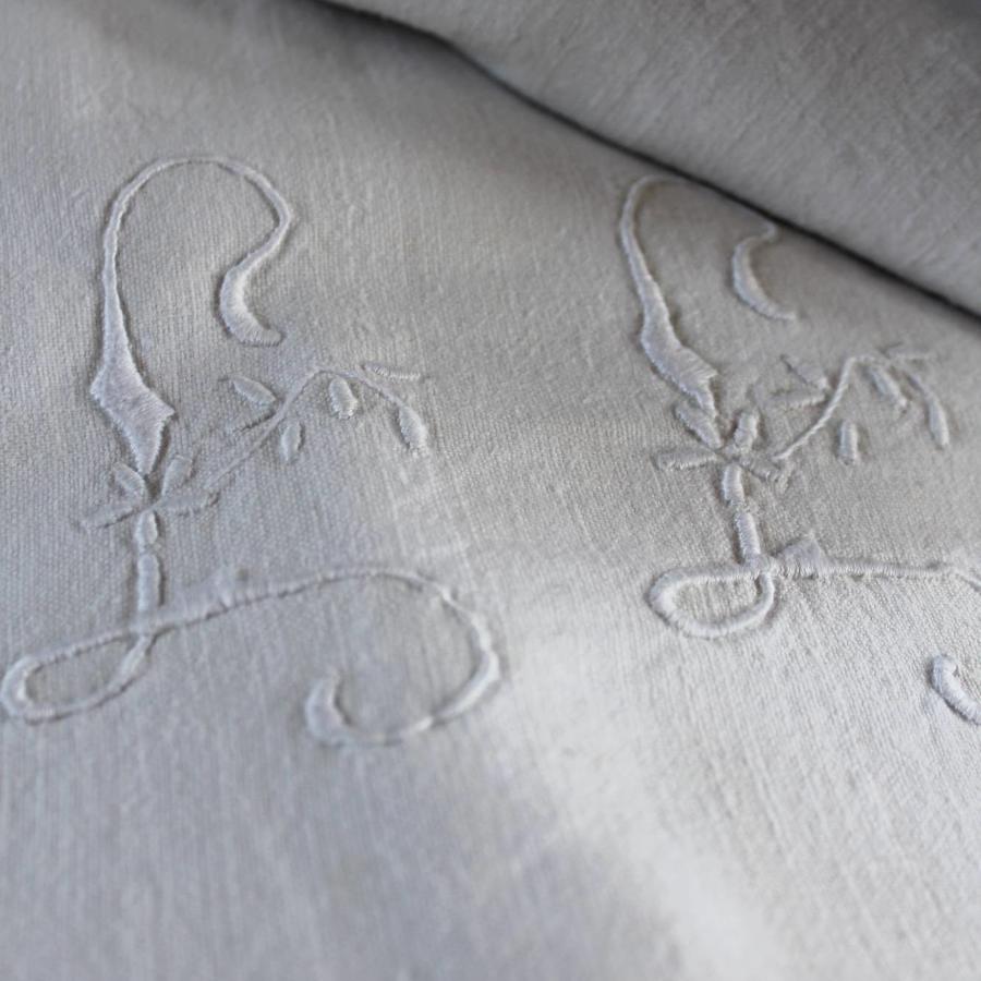 Antique French Monogrammed Linen / Hemp Sheet
