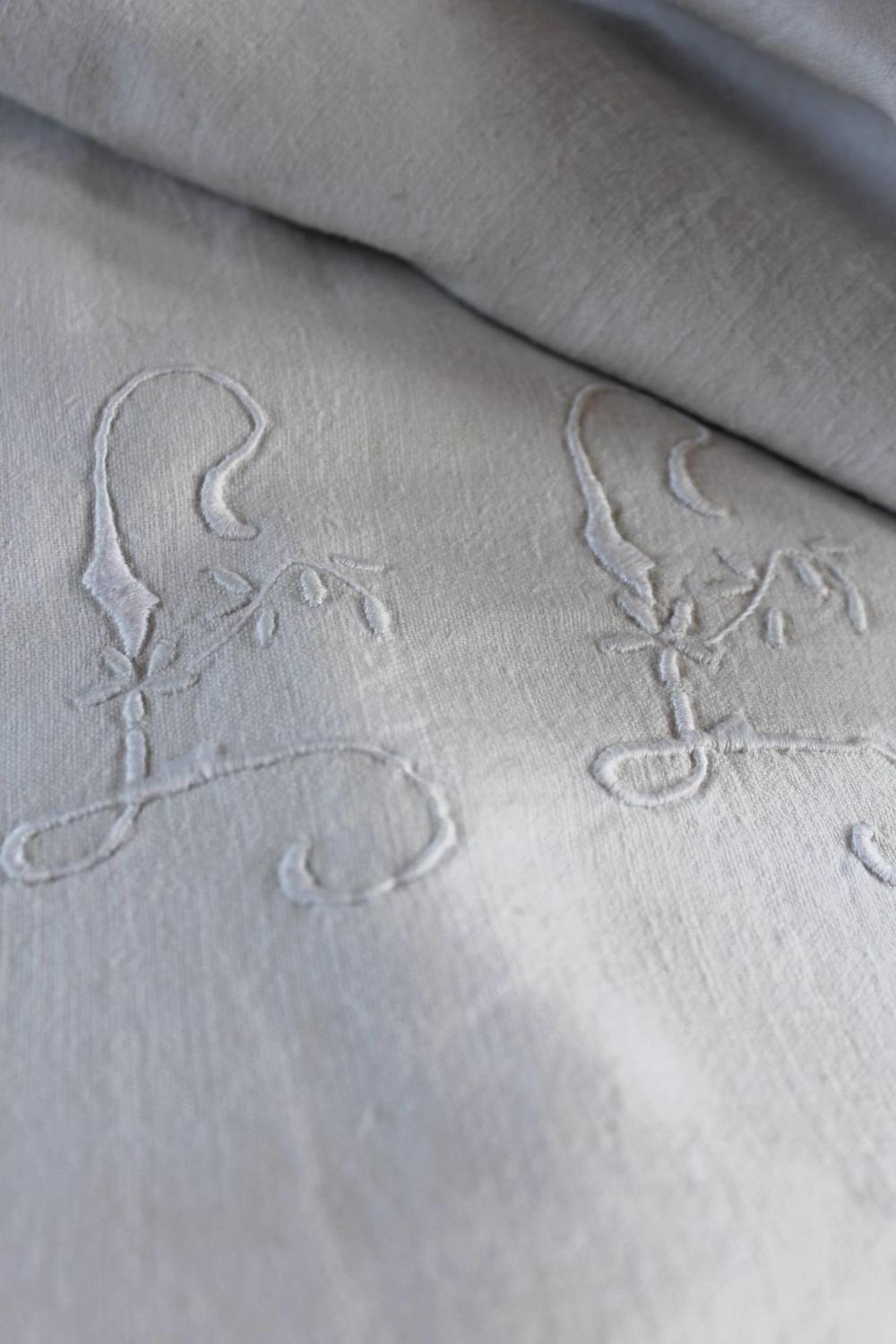 Antique French Monogrammed Linen / Hemp Sheet