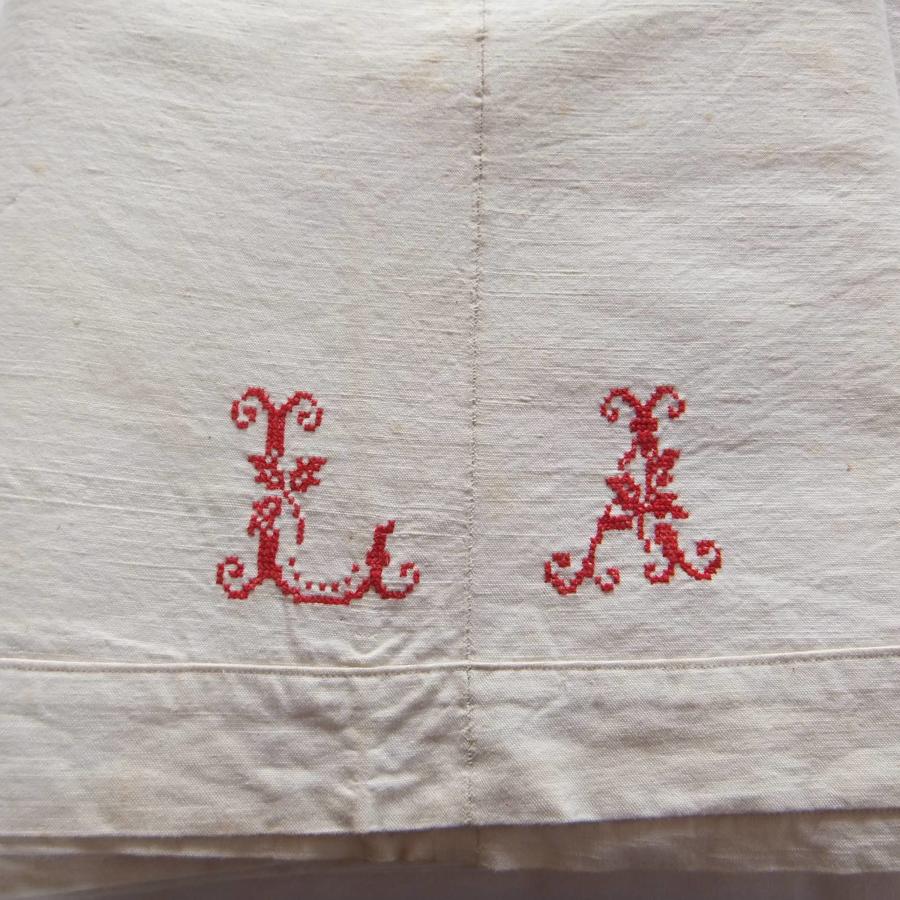 Antique  French Linen & Hemp Monogrammed Dowry Sheet