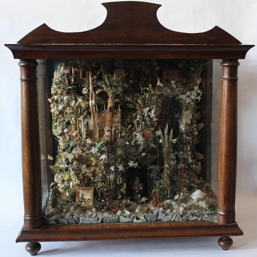 French Folk Art Shellwork Diorama of the Grotto at Lourdes