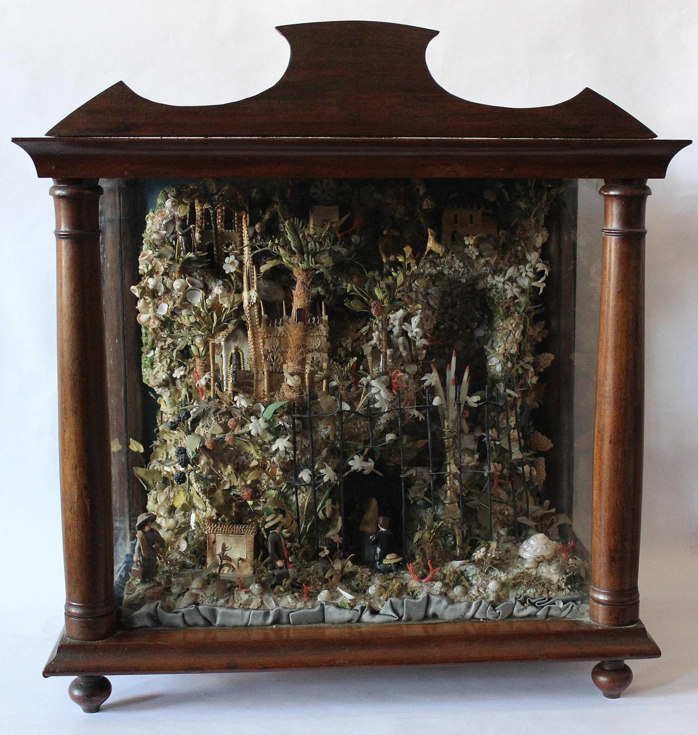 French Folk Art Shellwork Diorama of the Grotto at Lourdes
