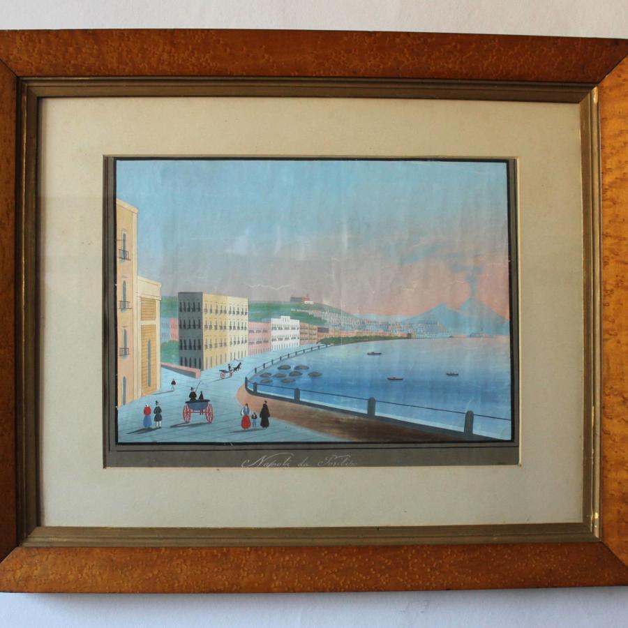 Naive Neapolitan Gouache of the Bay of Naples
