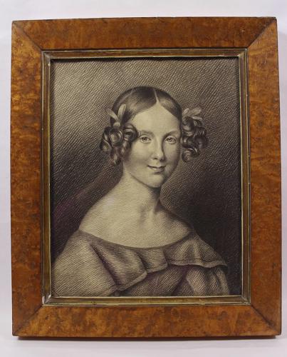 Early Victorian Charcoal Portrait of a Young Girl