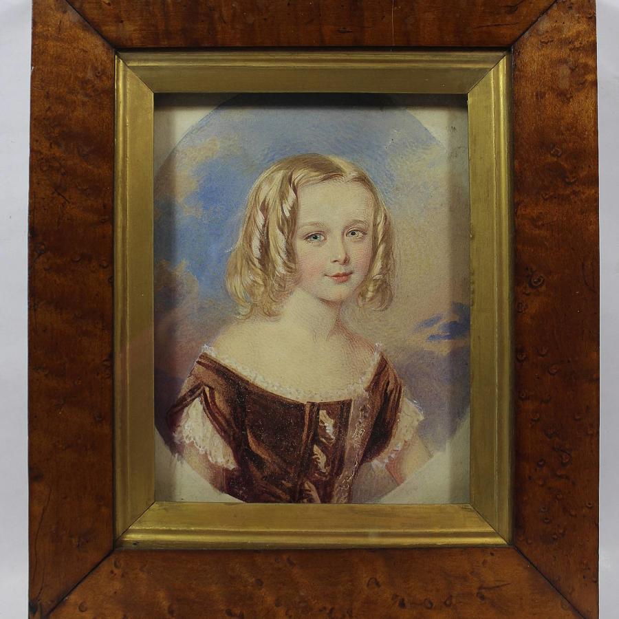 Victorian Watercolour Portrait of a Young Girl