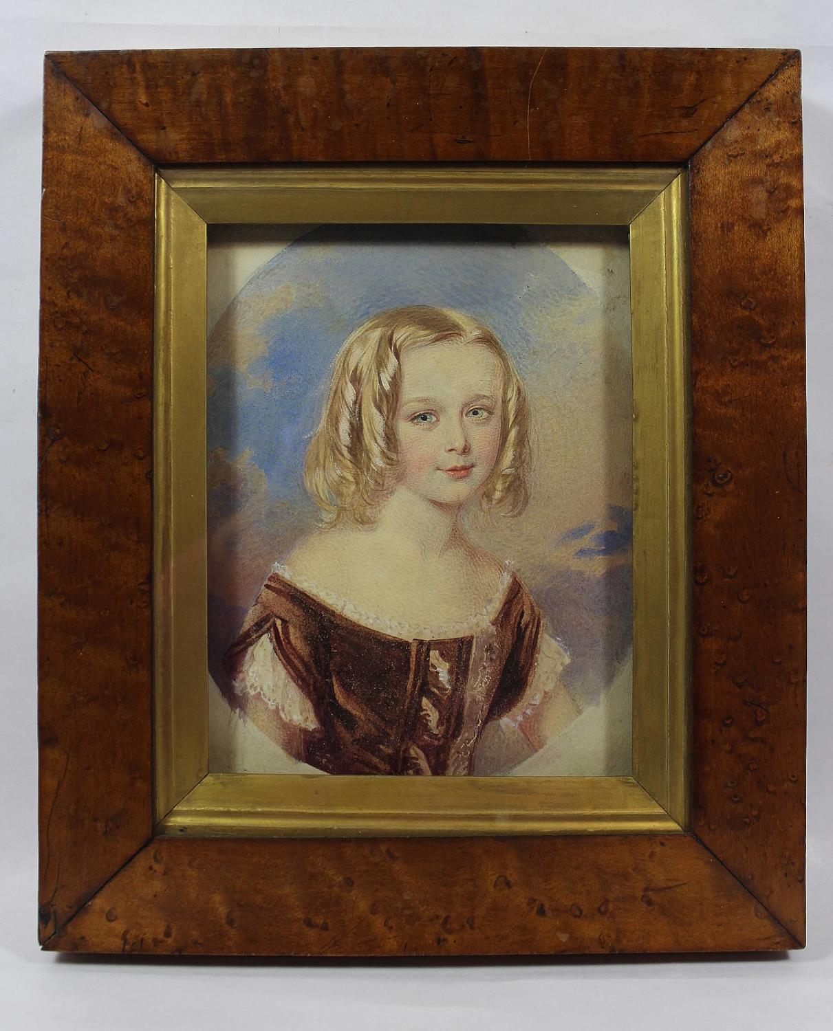 Victorian Watercolour Portrait of a Young Girl