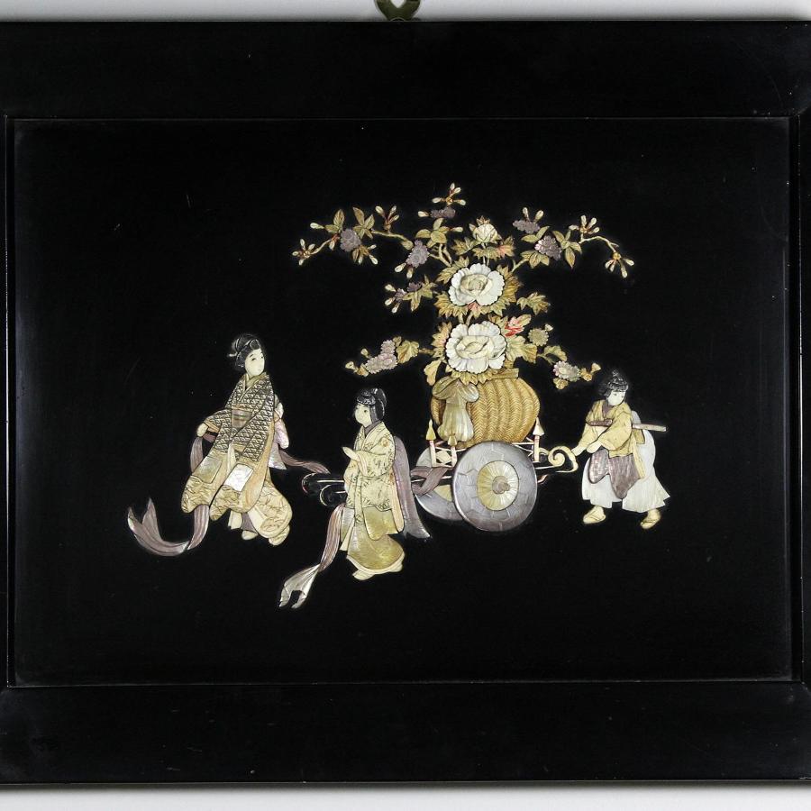 Japanese Shibayama Inlaid Lacquer Panel