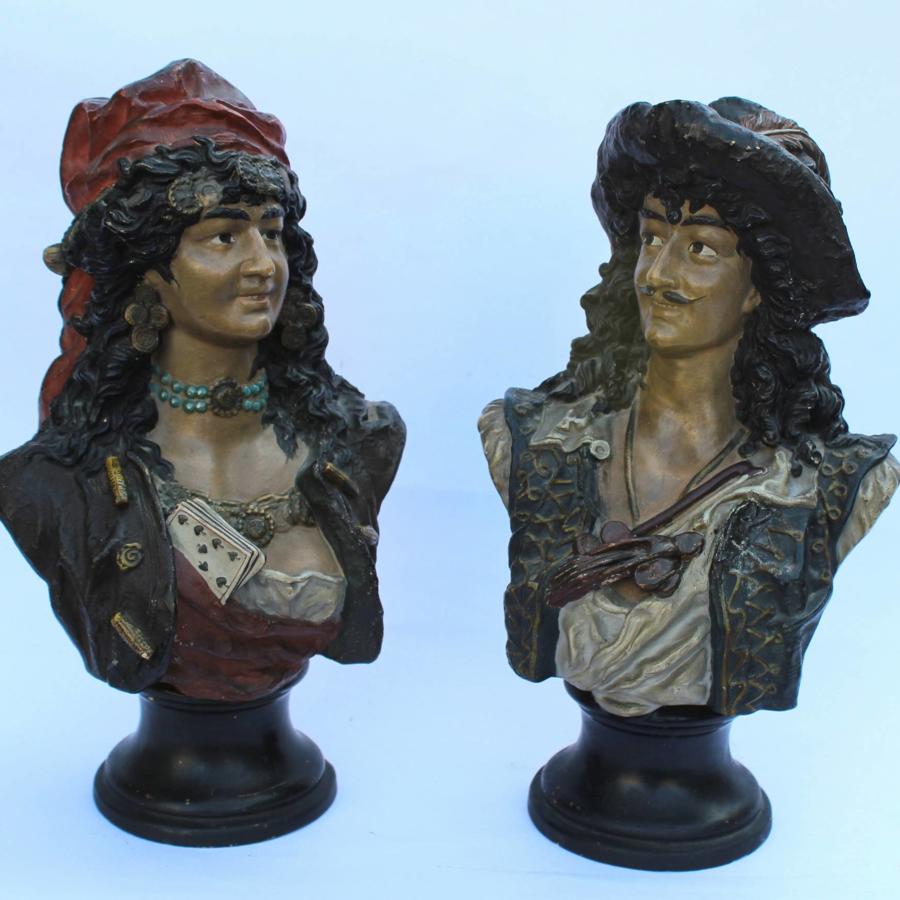 Pair of Austrian Cold Painted Terracotta Busts