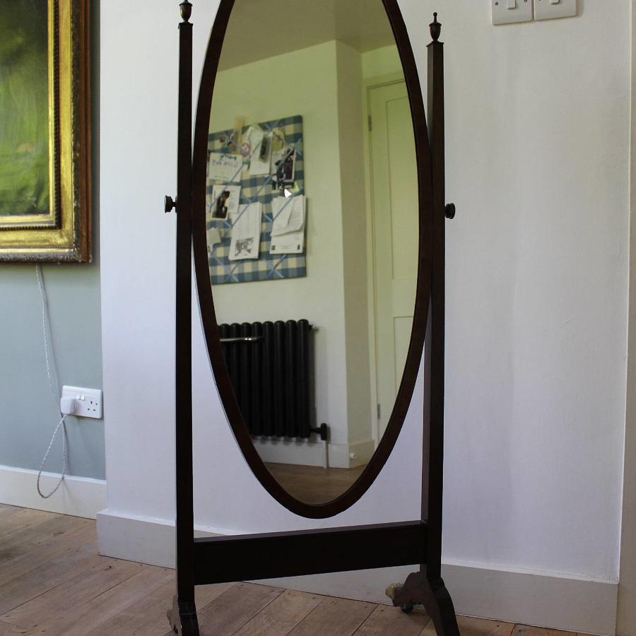 Edwardian Mahogany Cheval Dressing Mirror in Georgian Style