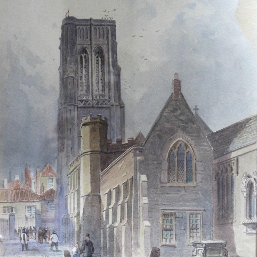 Alfred Edward Parkman Watercolour of Temple Church, Bristol