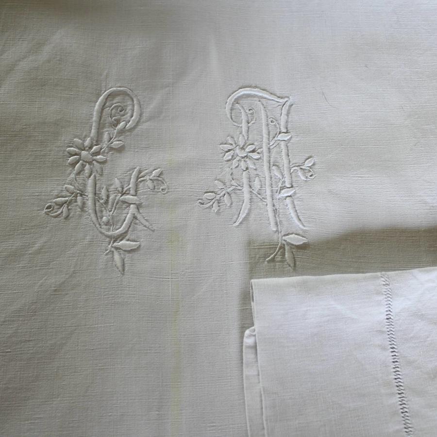 Vintage French Metis Linen Monogrammed Dowry Sheet