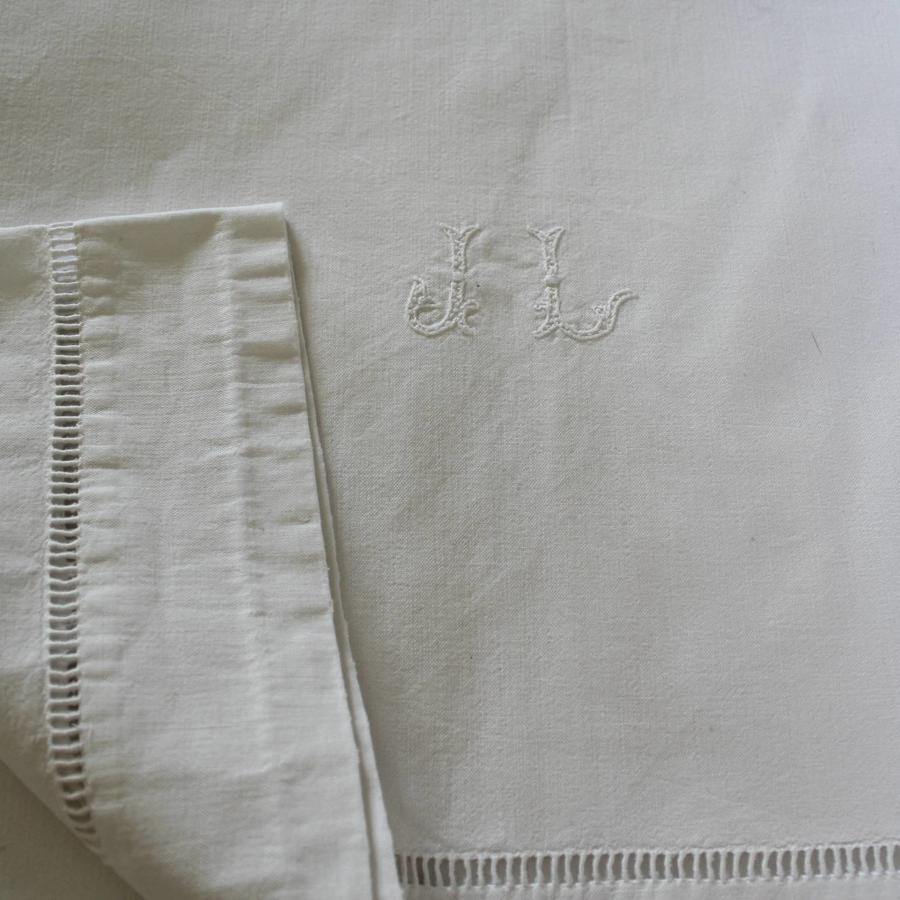 Vintage French Metis Linen Embroidered Sheet