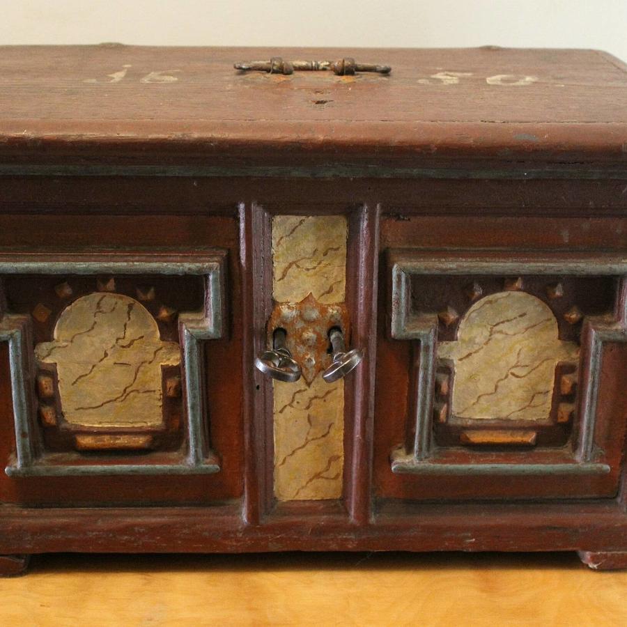 North European 17thC Painted Table Top Casket