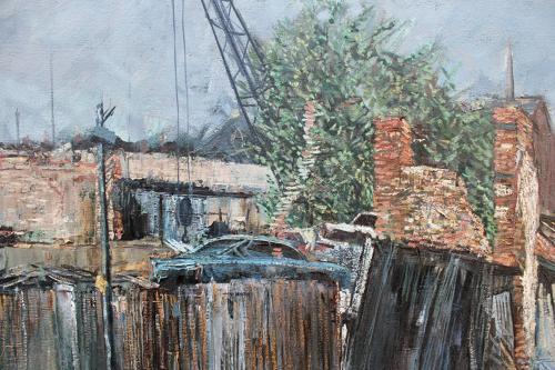 Gerald Albert Cains Oil on Canvas of a Scrapyard
