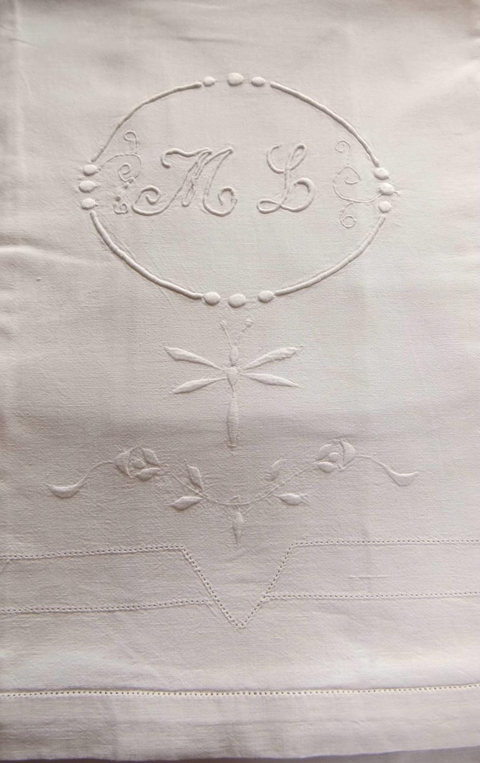 Antique French Metis Linen Monogrammed Dowry Sheet