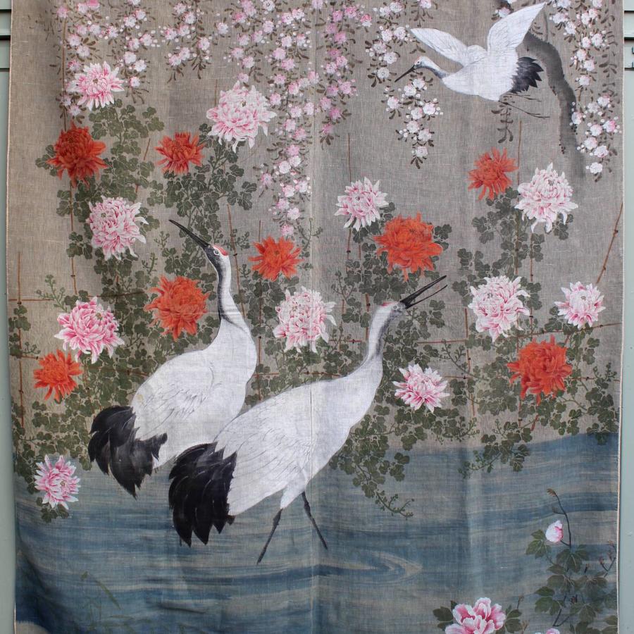 A Large Hand Painted Japanese Wall Hanging