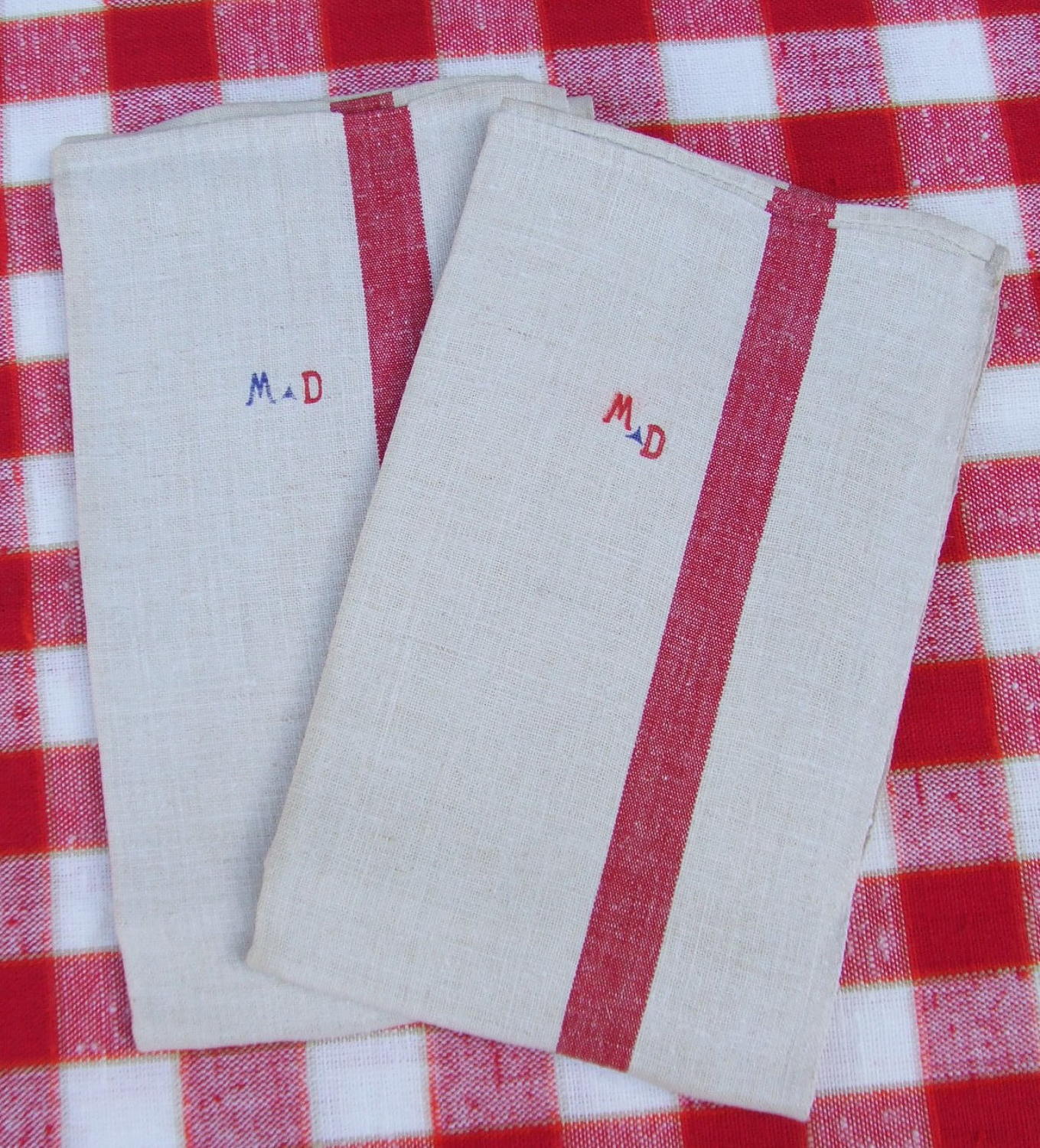 Vintage French Metis Linen Monogrammed Torchons \ Tea Towels