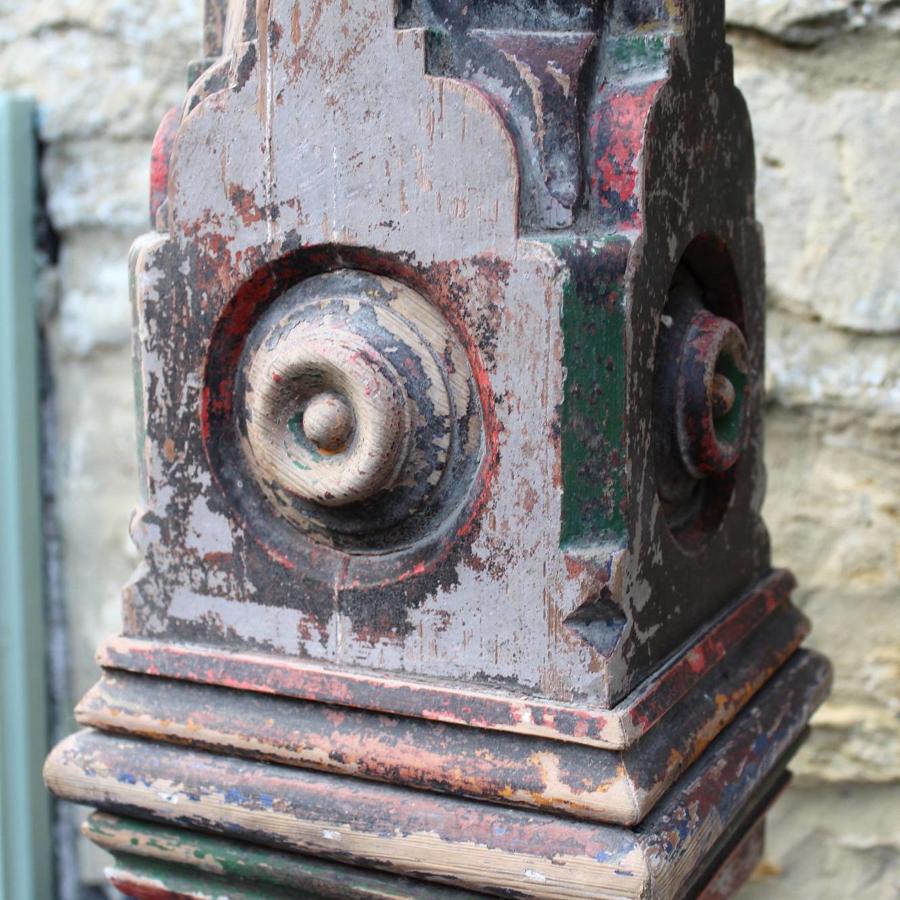 A Large Victorian Gothic Newel Post with Original Paint