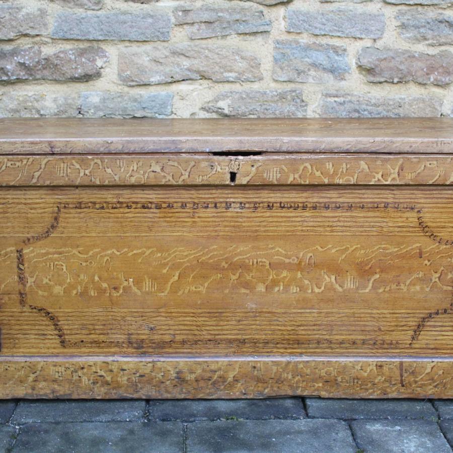 A Victorian Painted Pine Faux Grained Trunk