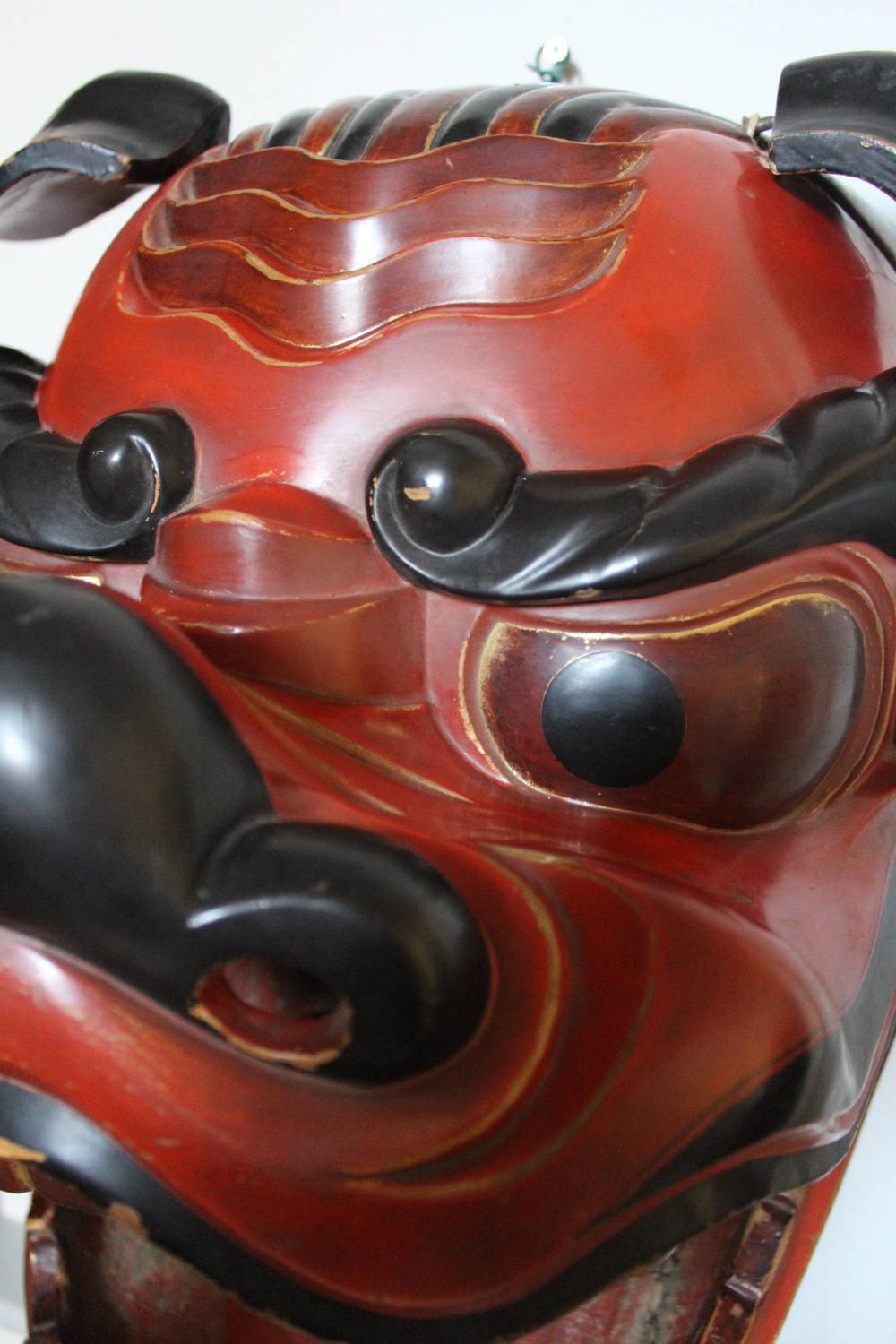 Superb Antique Japanese Lacquer Processional Shishi Mask