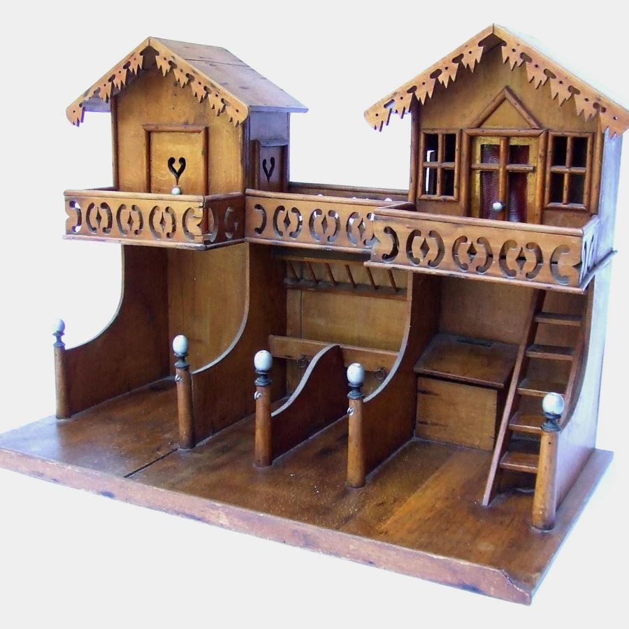 An Antique Swiss/German Wooden Model of a Stable