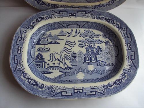 A Pair of Swansea Dillwyn & Co Blue & White Willow Pattern Meat Plates