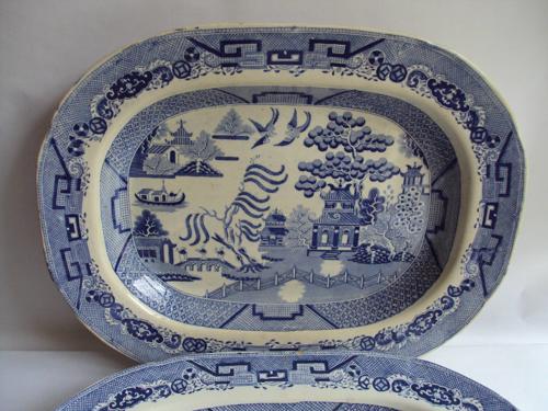 A Pair of Swansea Dillwyn & Co Blue & White Willow Pattern Meat Plates
