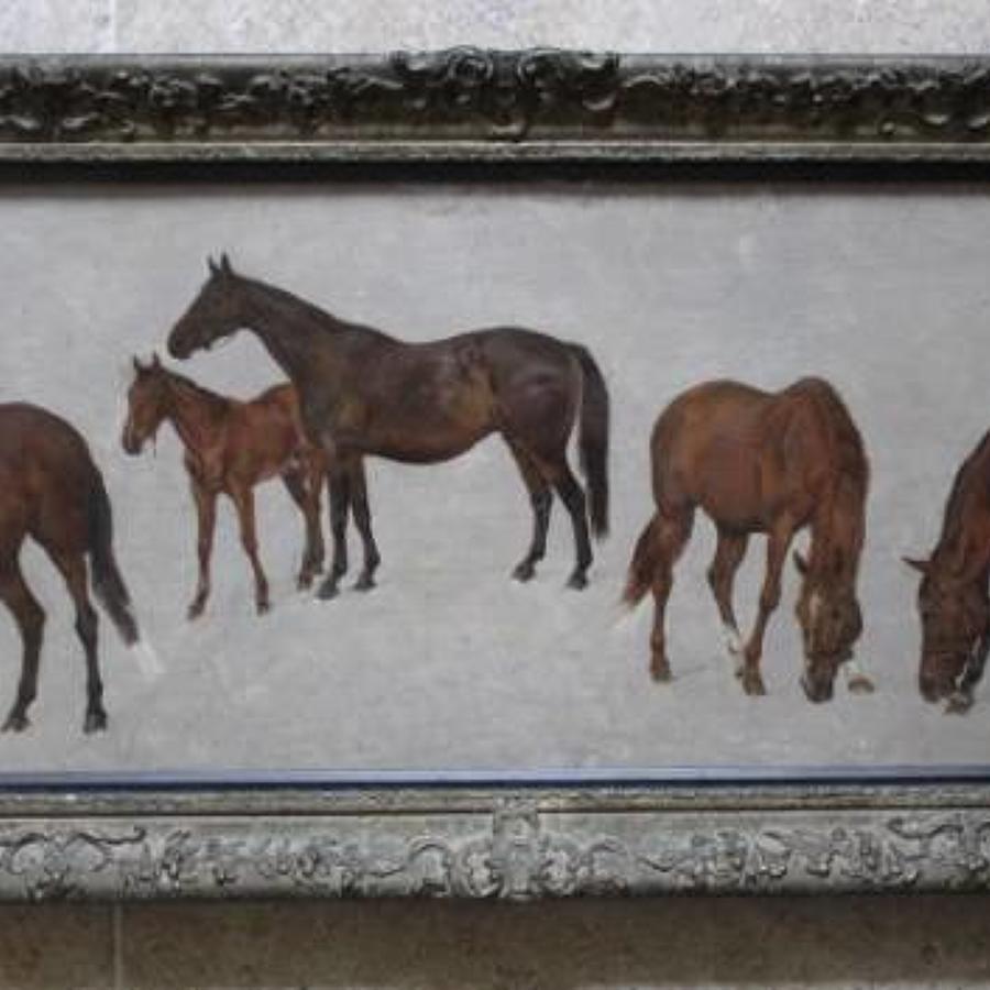 A Charming Oil Study of Horses