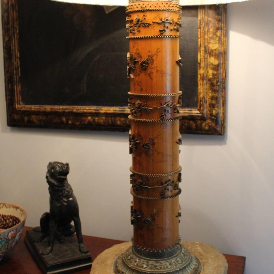 A Large Table Lamp formed from an Antique Wallpaper Printing Roller