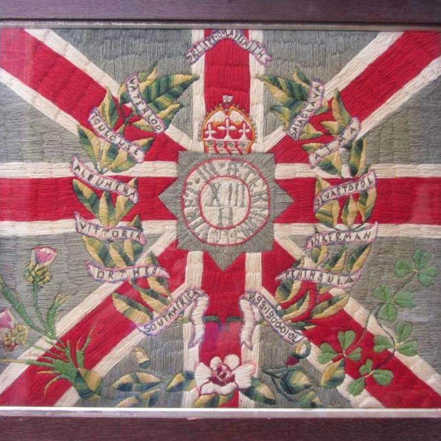 A Victorian Regimental XIII Hussars Woolwork Picture
