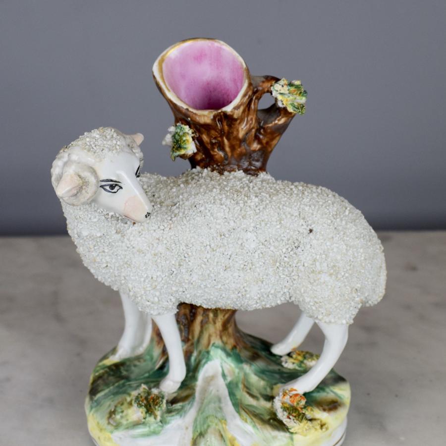 Victorian Staffordshire Pottery Sheep Spill Vase