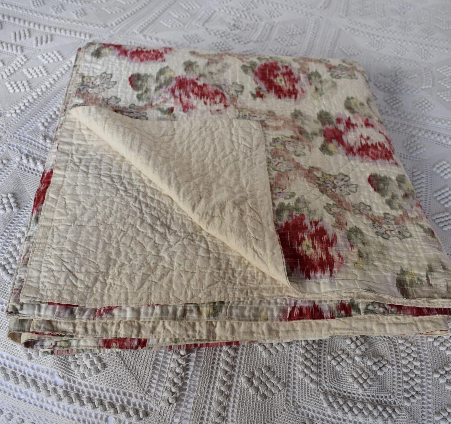 Antique Victorian Hand Stitched Floral Double Quilt