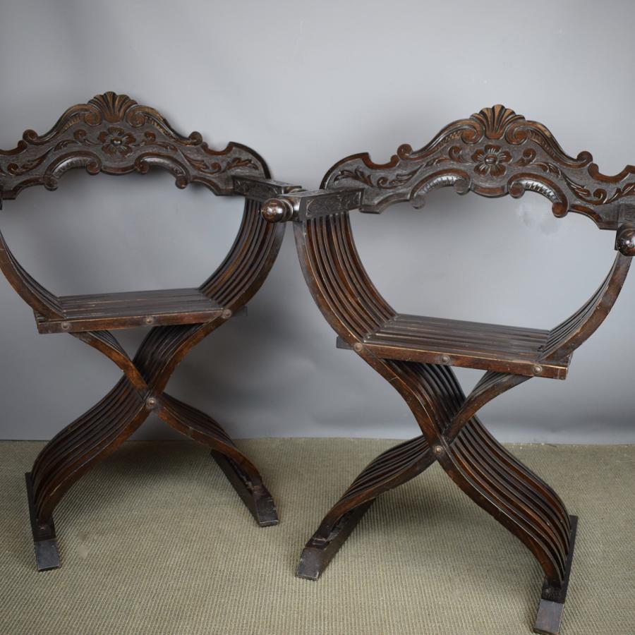 Pair of Italian X Framed Savonarola Chairs